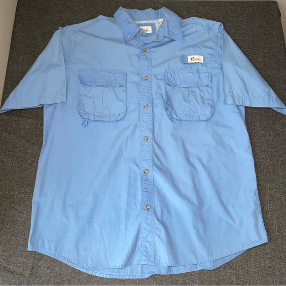 Worldwide Sportsman Shirt Men's L Blue Button Down Vented Cape Back Fishing - Picture 1 of 9